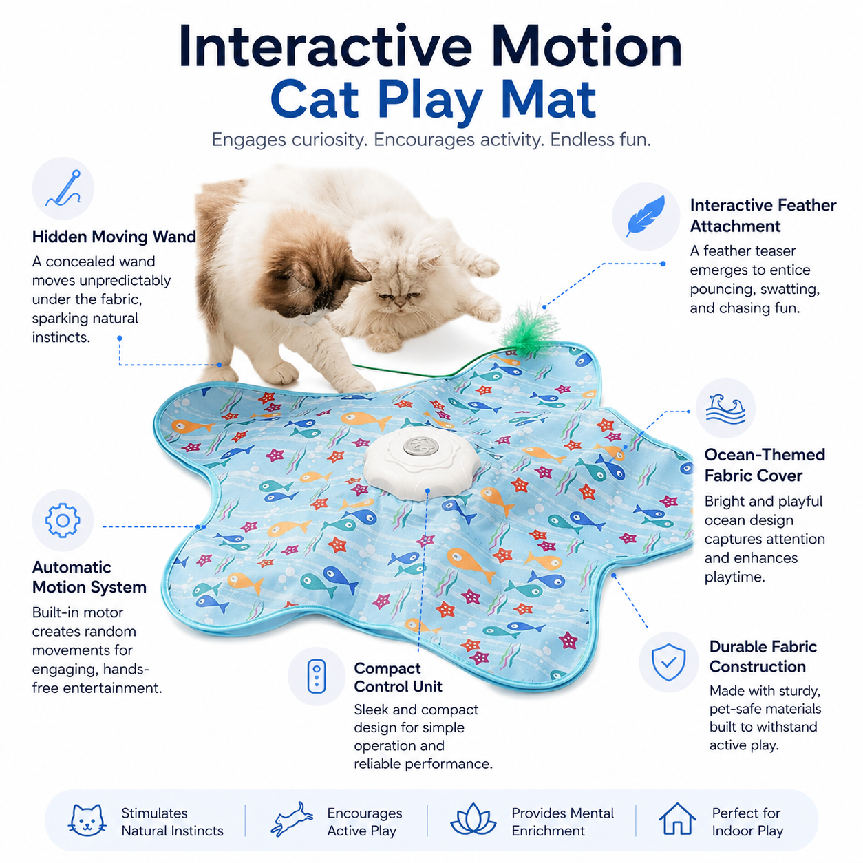 Smart Interactive Cat Teaser Toy with Hidden Moving Wand for Indoor Cats