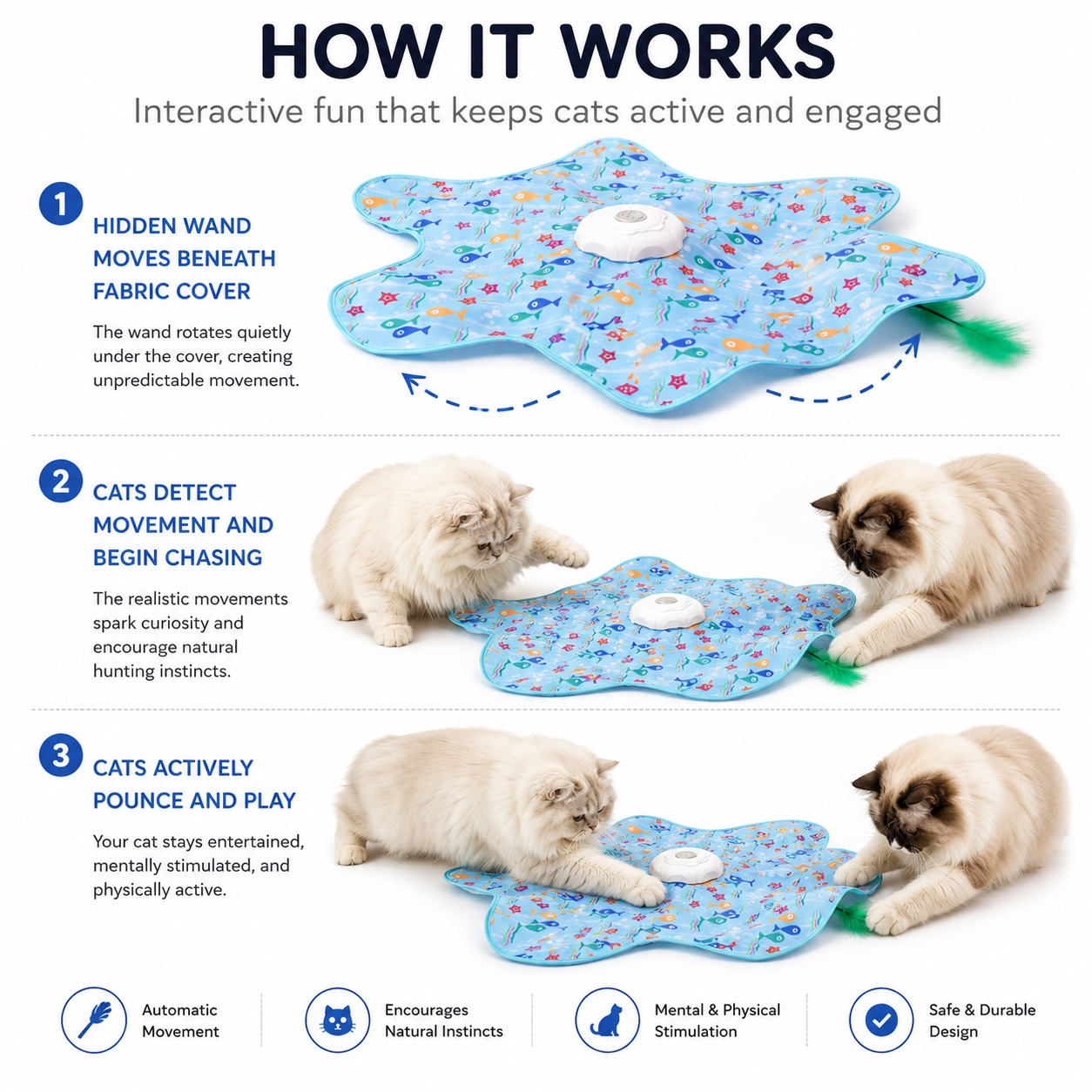 Smart Interactive Cat Teaser Toy with Hidden Moving Wand for Indoor Cats
