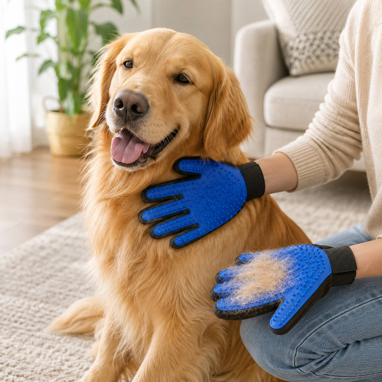 Reusable Silicone Pet Grooming Gloves for Dogs and Cats Deshedding and Cleaning - Blue
