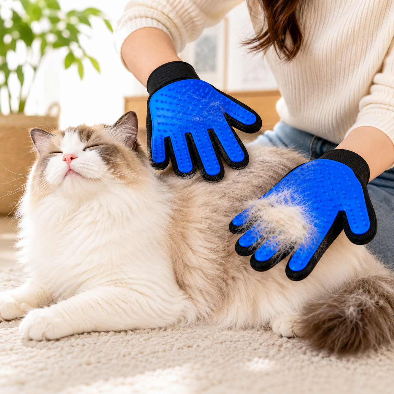 Reusable Silicone Pet Grooming Gloves for Dogs and Cats Deshedding and Cleaning - Blue