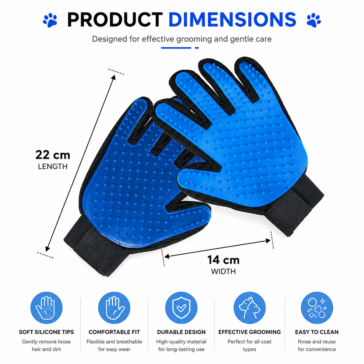 Reusable Silicone Pet Grooming Gloves for Dogs and Cats Deshedding and Cleaning - Blue