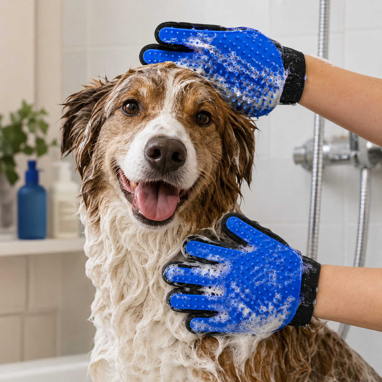 Reusable Silicone Pet Grooming Gloves for Dogs and Cats Deshedding and Cleaning - Blue