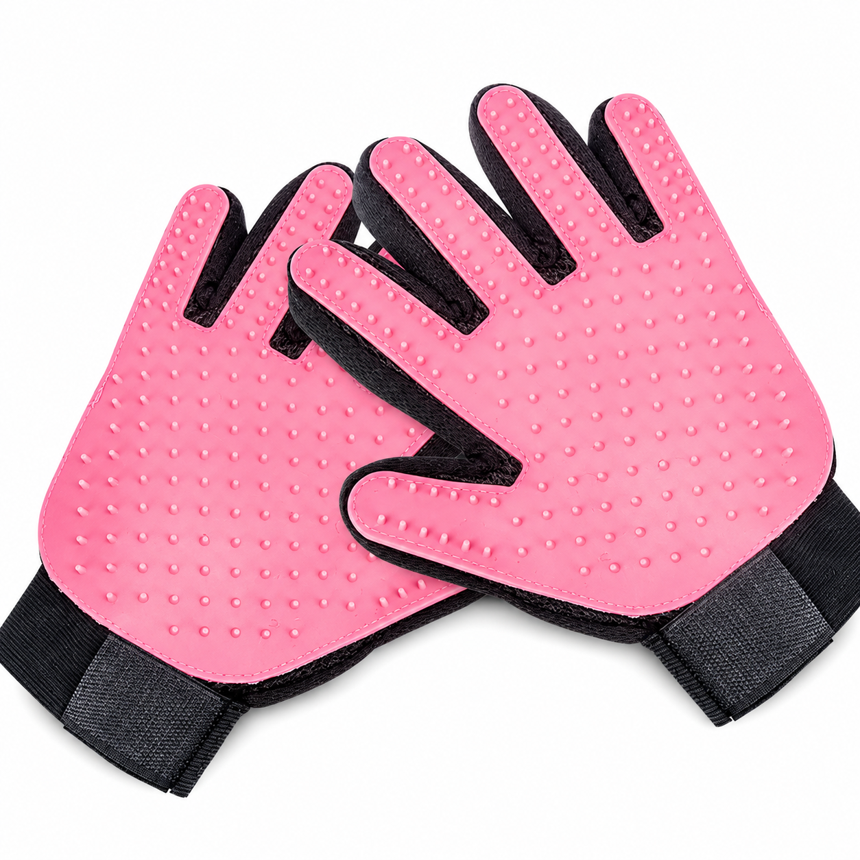 Pet Hair Removal Grooming Gloves with Silicone Bristles for Dogs and Cats - Pink