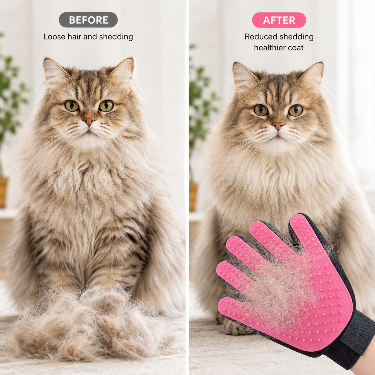 Pet Hair Removal Grooming Gloves with Silicone Bristles for Dogs and Cats - Pink