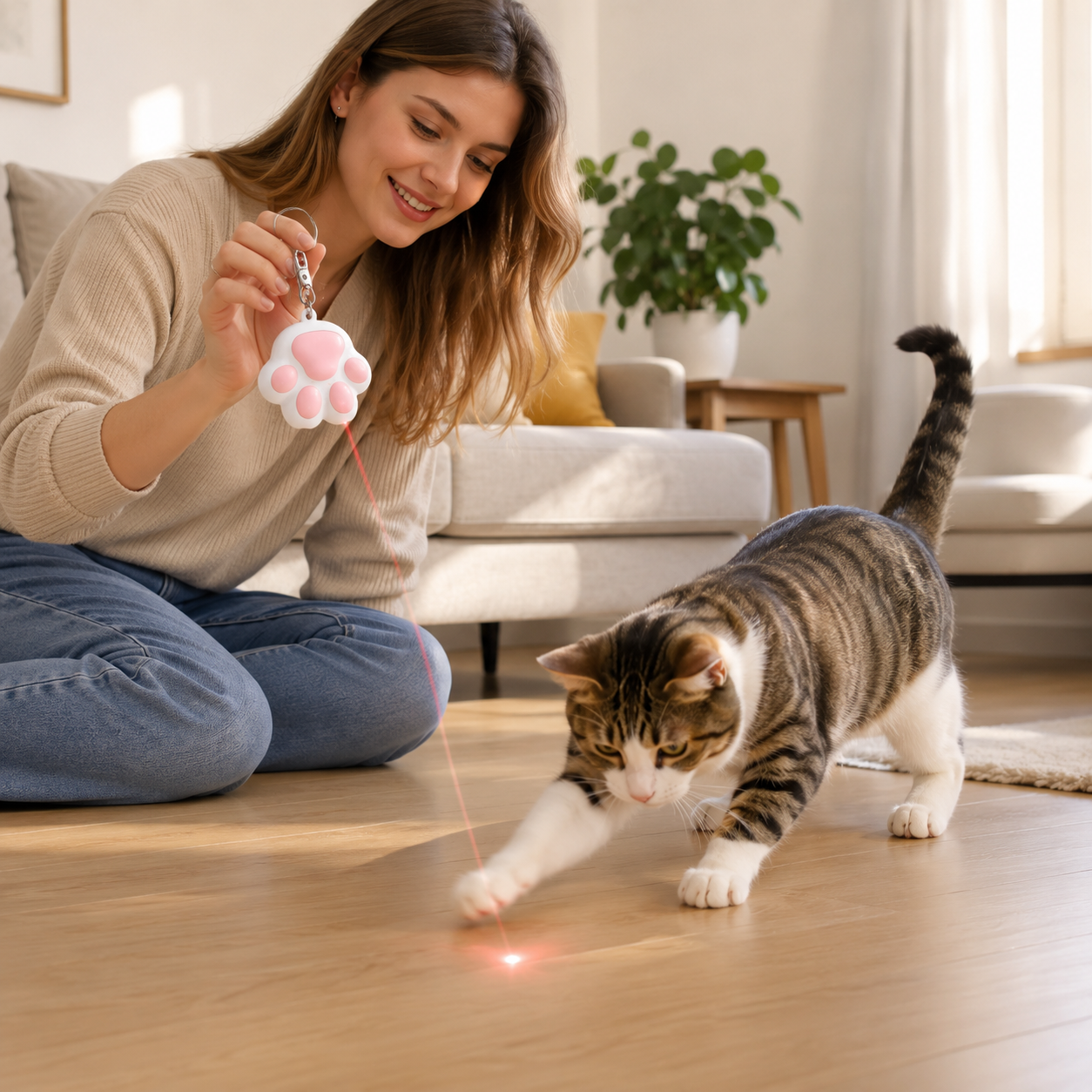 Interactive Rechargeable Pet Laser Toy with Adjustable Light Patterns - White
