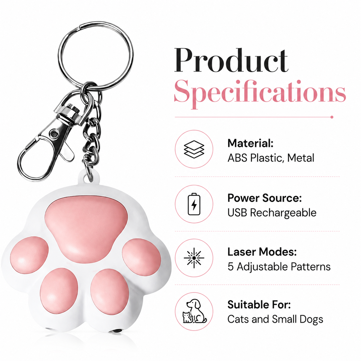 Interactive Rechargeable Pet Laser Toy with Adjustable Light Patterns - White