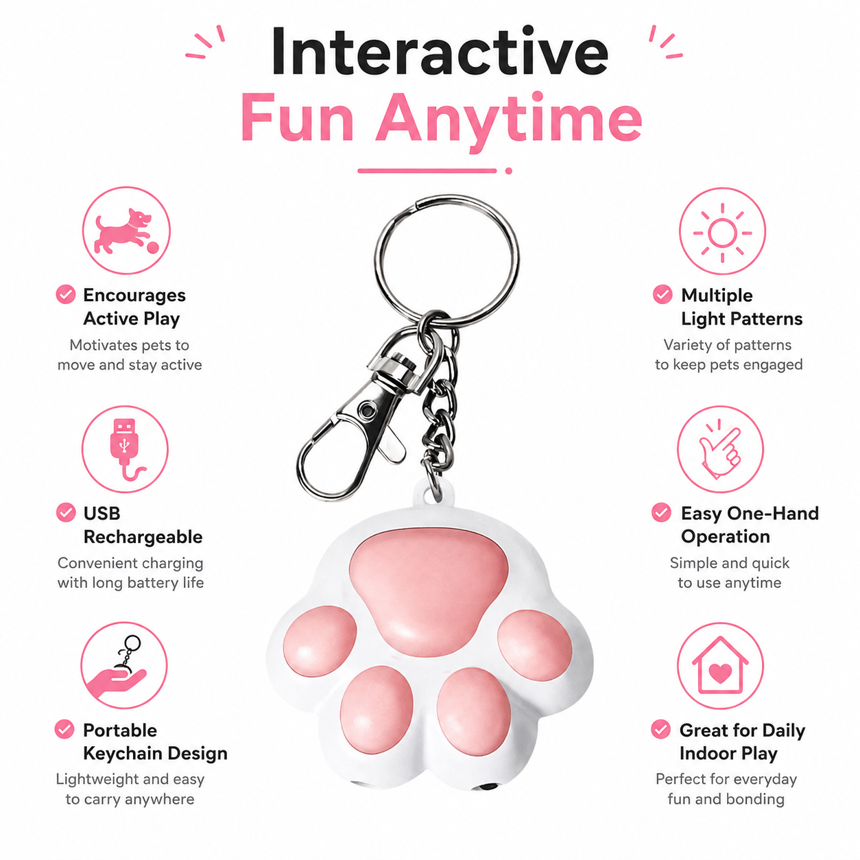 Interactive Rechargeable Pet Laser Toy with Adjustable Light Patterns - White