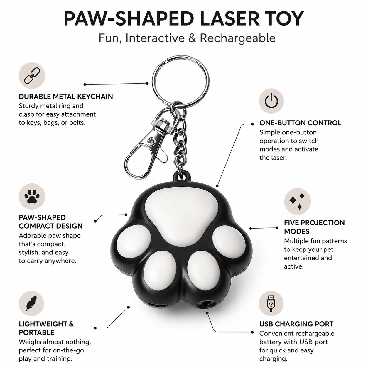 Rechargeable Interactive Laser Pet Toy with 5 Adjustable Light Patterns - Black