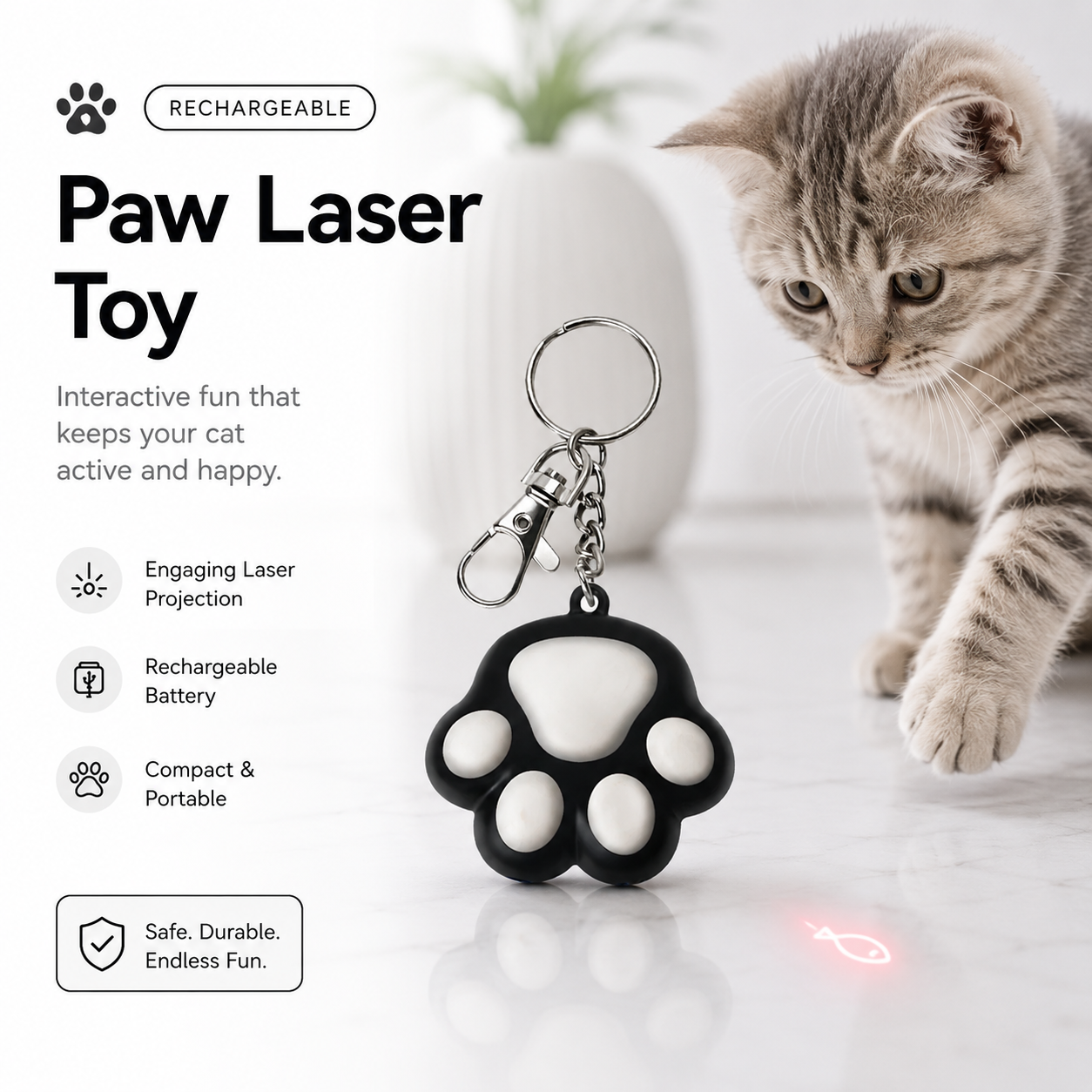 Rechargeable Interactive Laser Pet Toy with 5 Adjustable Light Patterns - Black