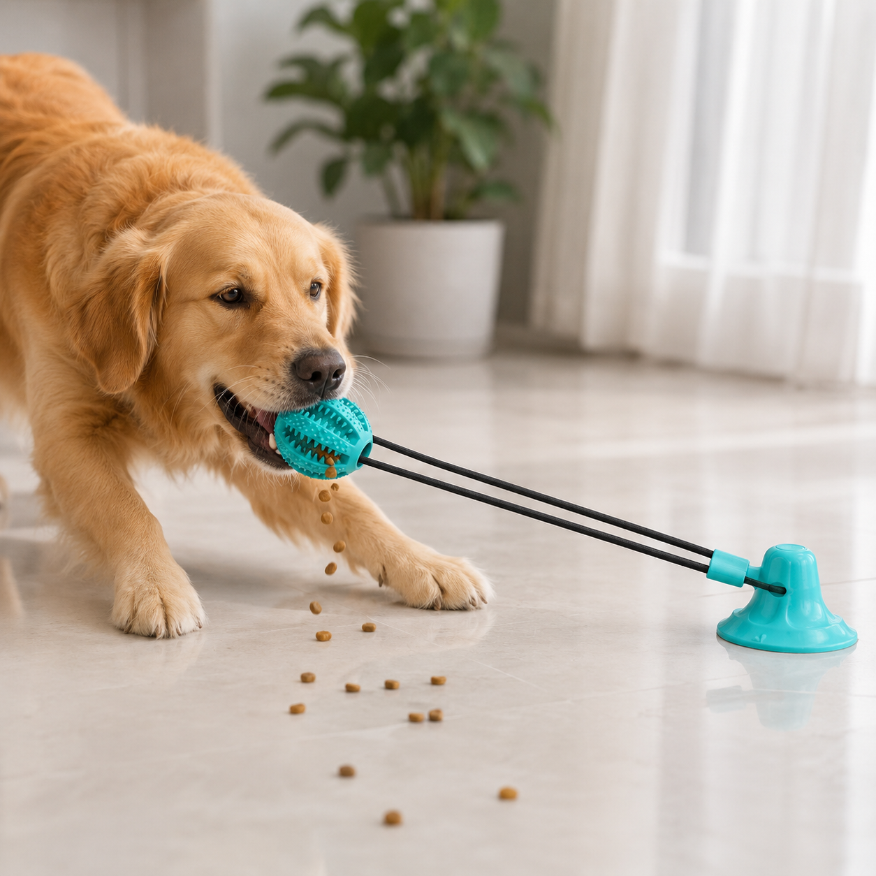 Interactive Suction Cup Dog Toy with Treat Dispensing Ball and Tug Rope