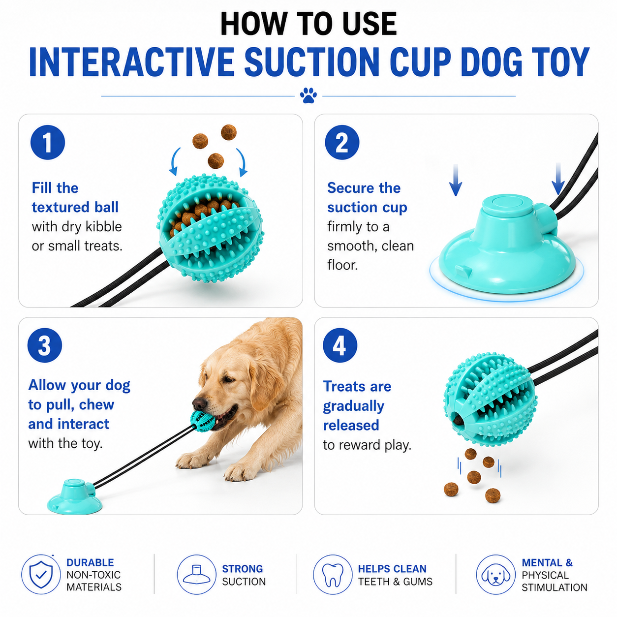 Interactive Suction Cup Dog Toy with Treat Dispensing Ball and Tug Rope