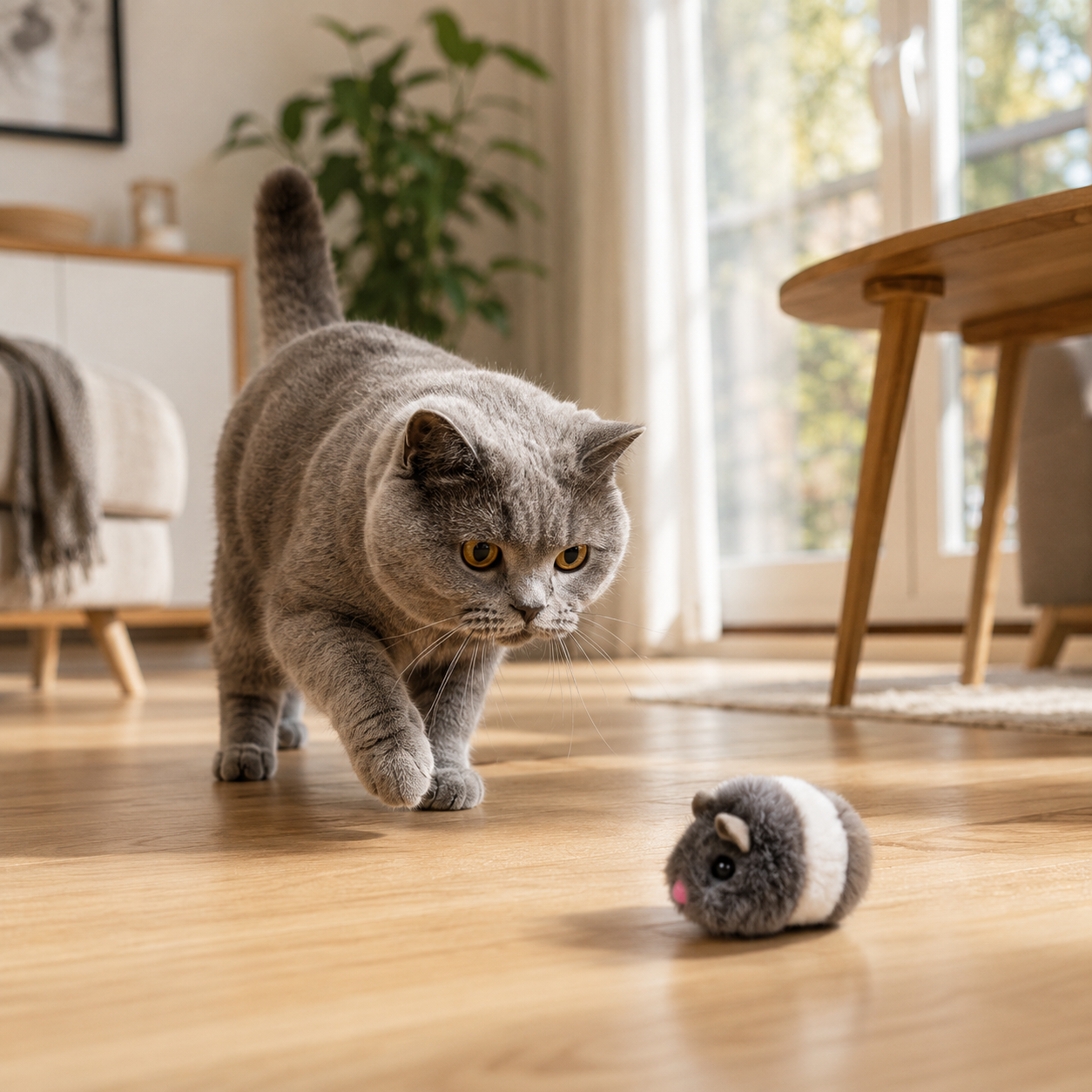 Mechanical Plush Mouse Cat Toy Wind-Up Interactive Toy for Indoor Cats - Black