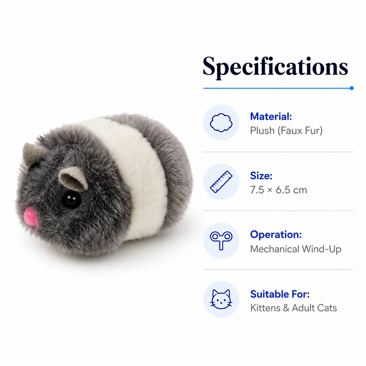 Mechanical Plush Mouse Cat Toy Wind-Up Interactive Toy for Indoor Cats - Black