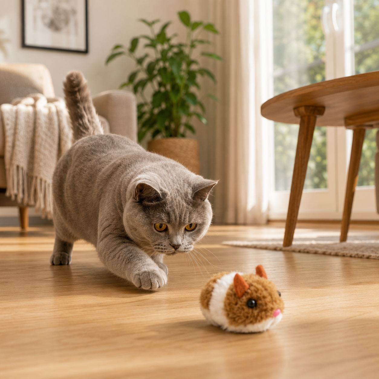 Mechanical Wind-Up Plush Mouse Interactive Chasing Toy for Indoor Cats - Brown