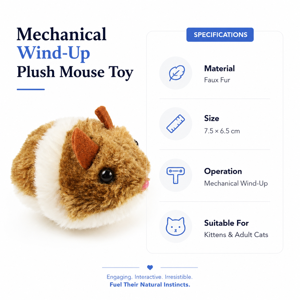 Mechanical Wind-Up Plush Mouse Interactive Chasing Toy for Indoor Cats - Brown