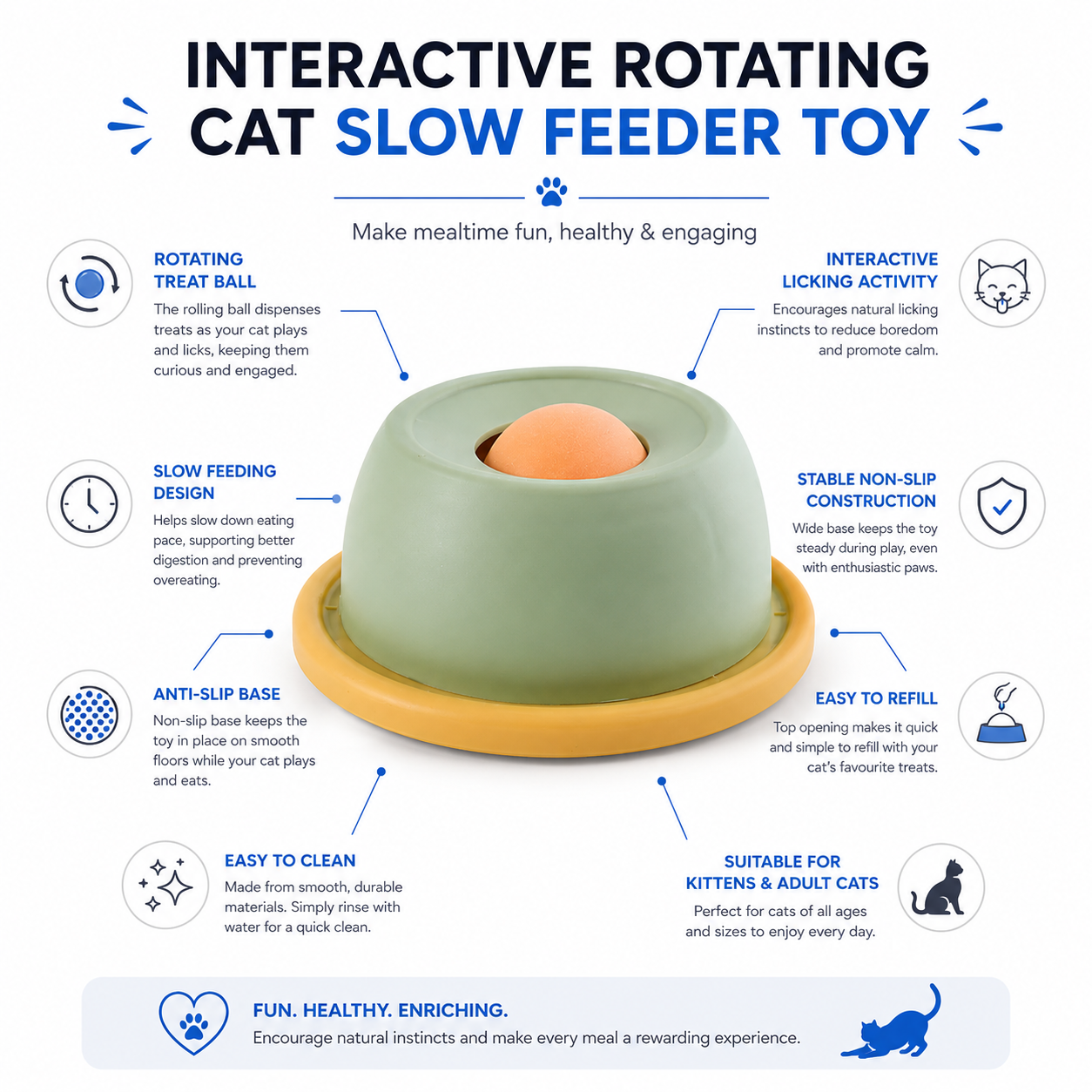 Rotating Cat Licking Toy Slow Feeder Interactive Cat Toy - Green