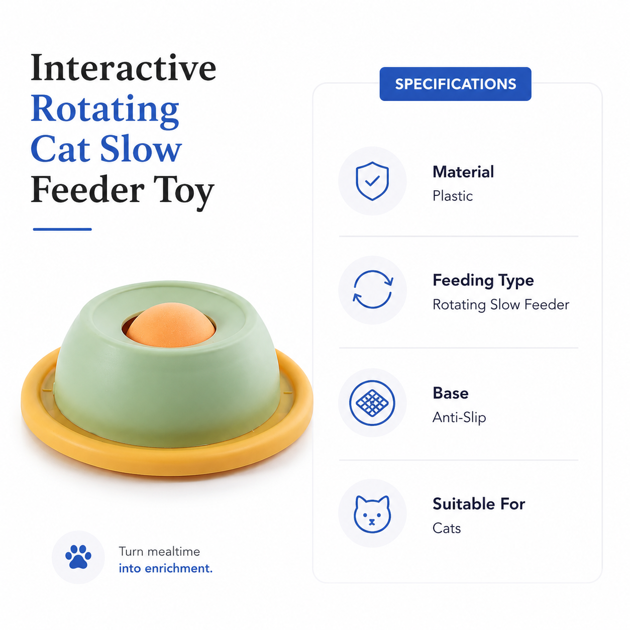 Rotating Cat Licking Toy Slow Feeder Interactive Cat Toy - Green