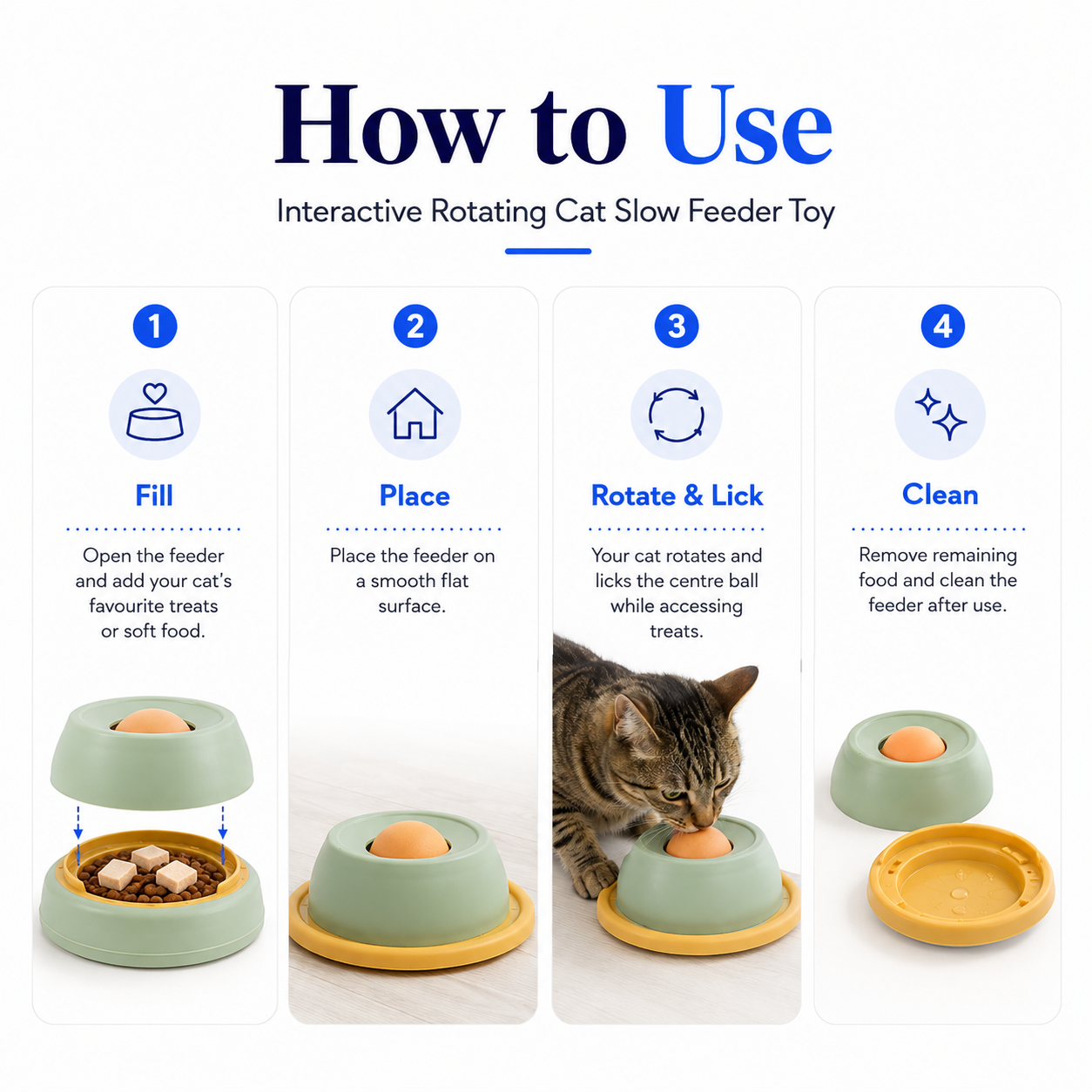 Rotating Cat Licking Toy Slow Feeder Interactive Cat Toy - Green