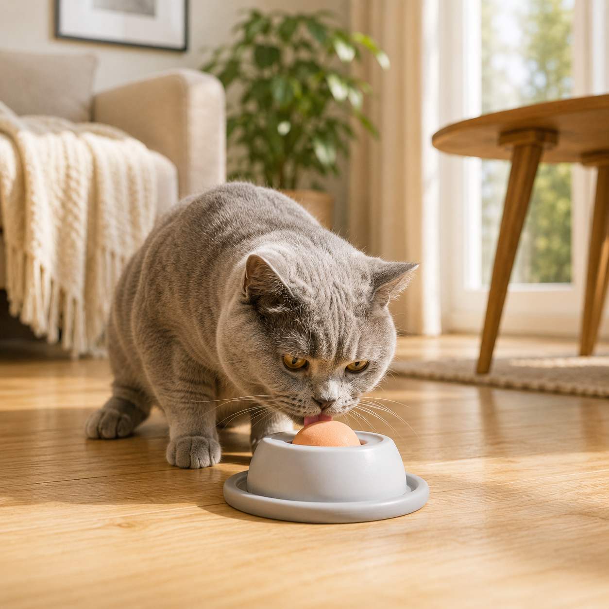 Rotating Cat Licking Plate Slow Feeder Interactive Treat Toy - Grey