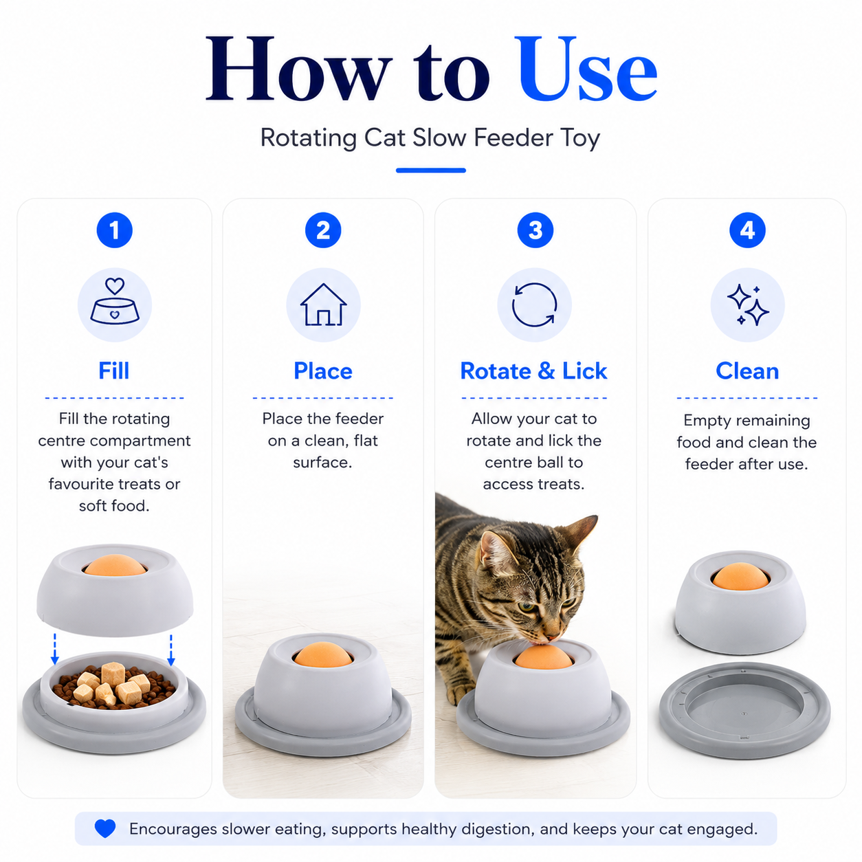 Rotating Cat Licking Plate Slow Feeder Interactive Treat Toy - Grey