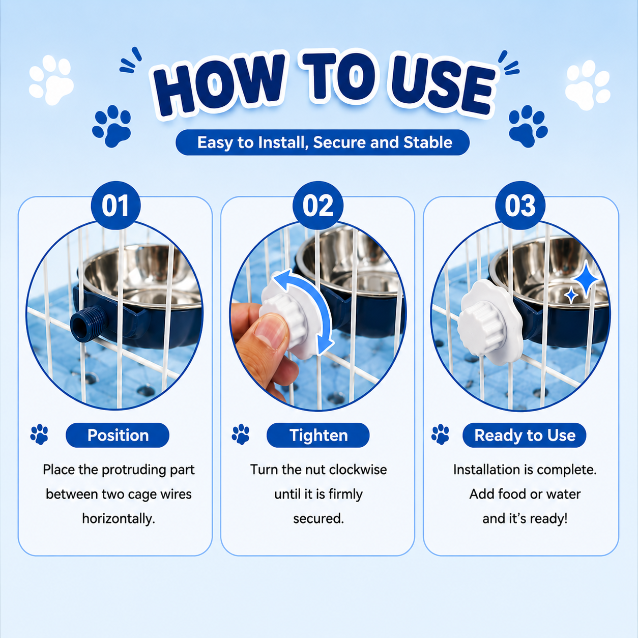 Hanging Pet Feeding Bowl Food and Water Dish for Small Pets - Blue