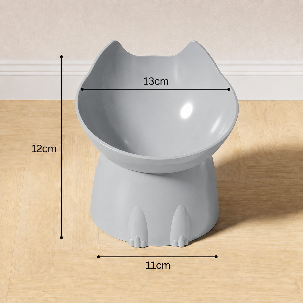 Raised Cat Feeding Bowl with Tilted Edge - Grey