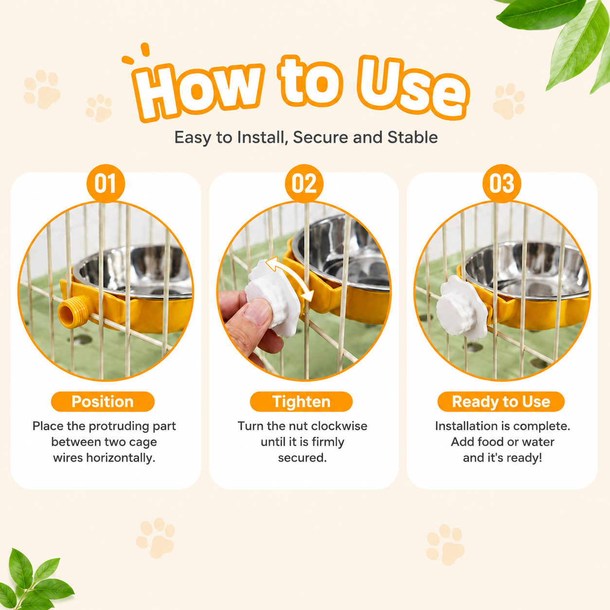 Pet Hanging Food Bowl for Rabbits Hamsters Birds and Cats - Yellow