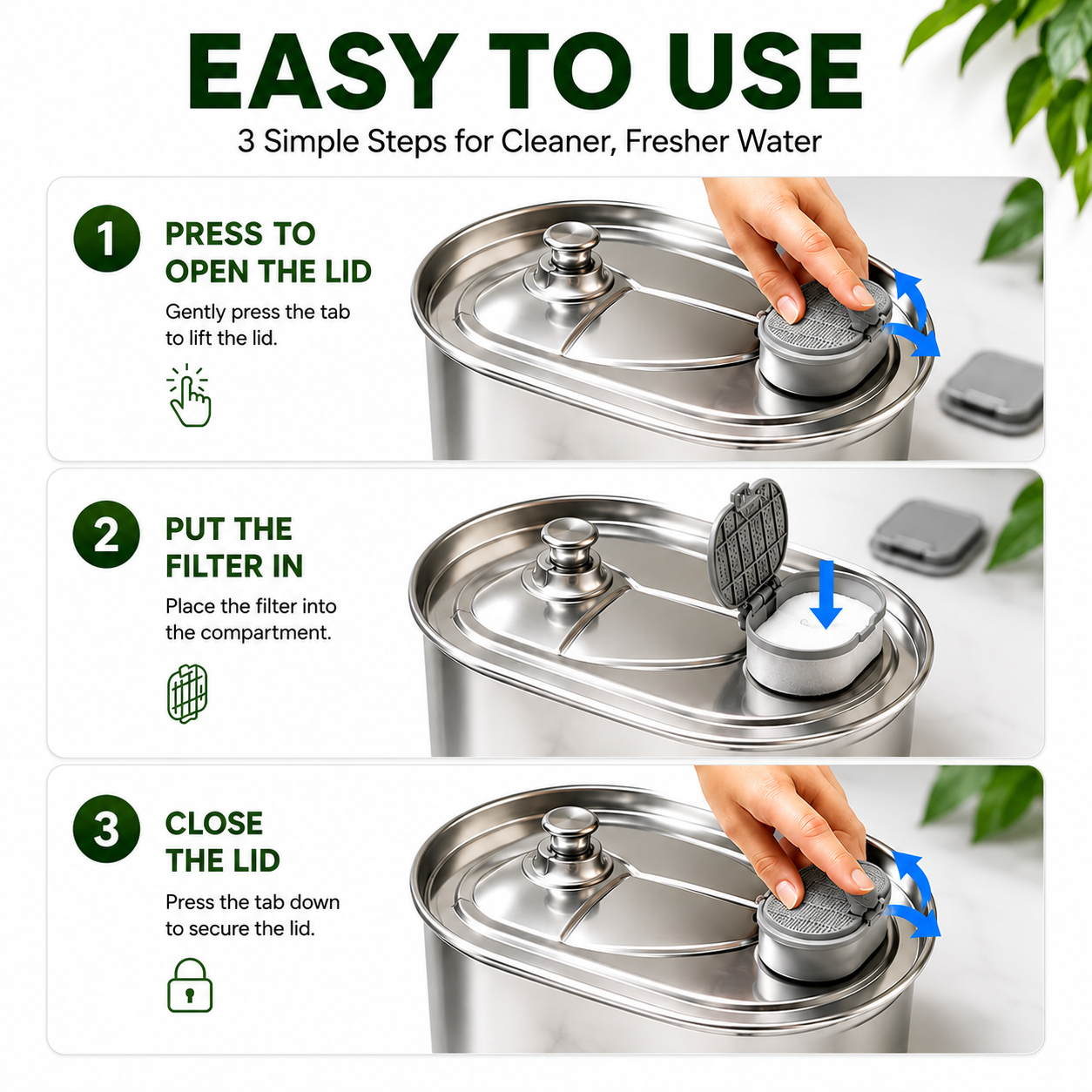 8 Pack Replacement Filters and Foam Sponges for Stainless Steel Pet Water Fountain