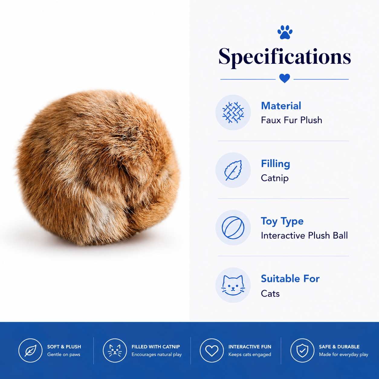 Plush Catnip Ball Interactive Faux Fur Chasing Toy for Indoor Cats