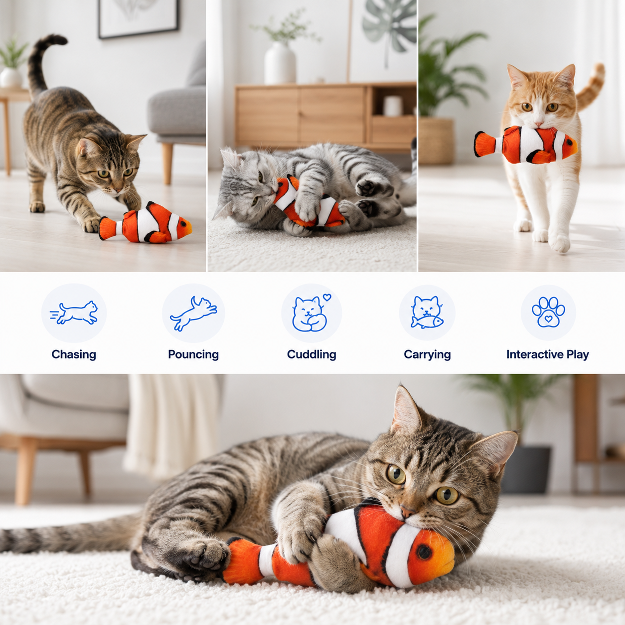 Soft Plush Catnip Fish Toy Interactive 3D Cat Play Toy for Indoor Cats