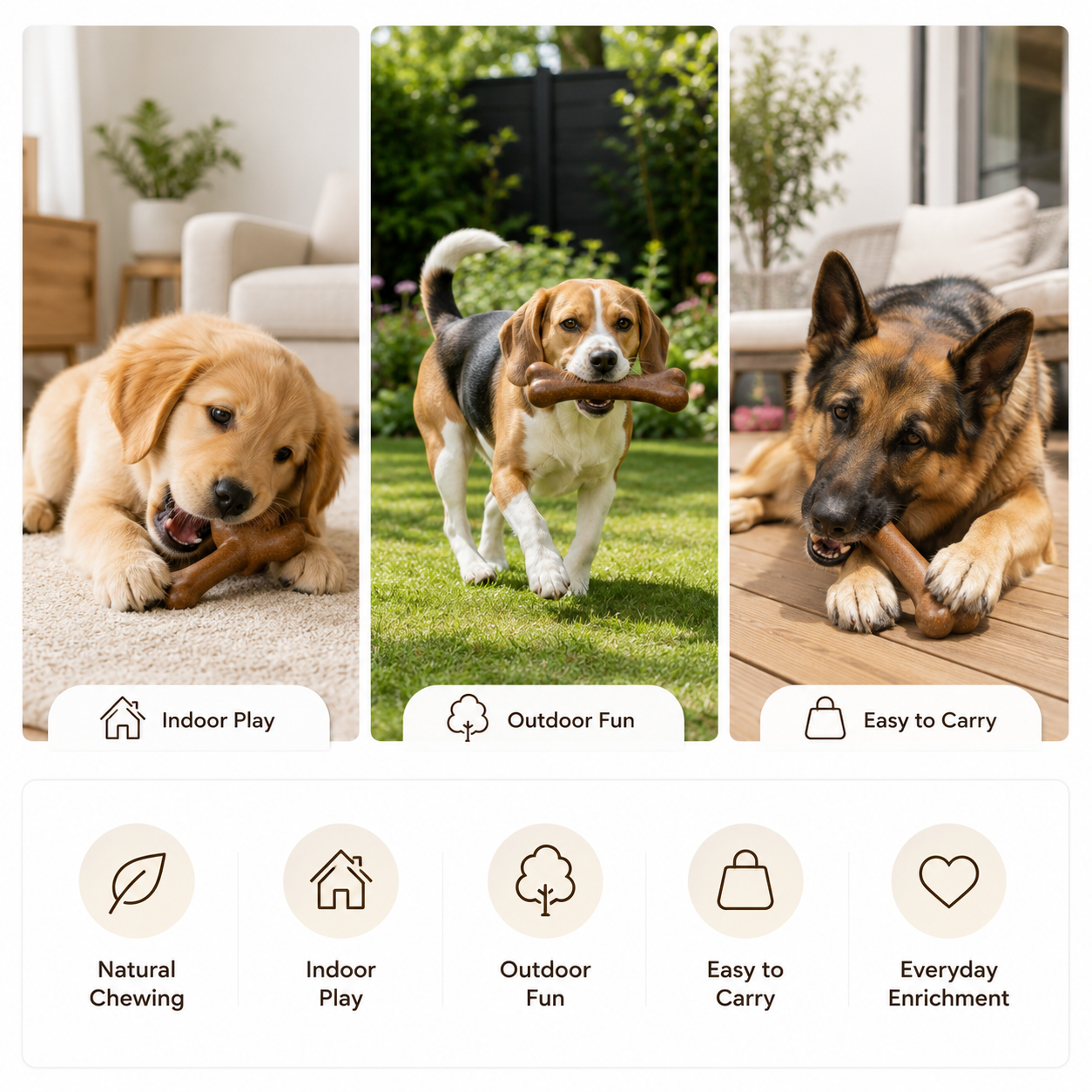 Wood Chew Bone Interactive Toy for Puppies and Adult Dogs