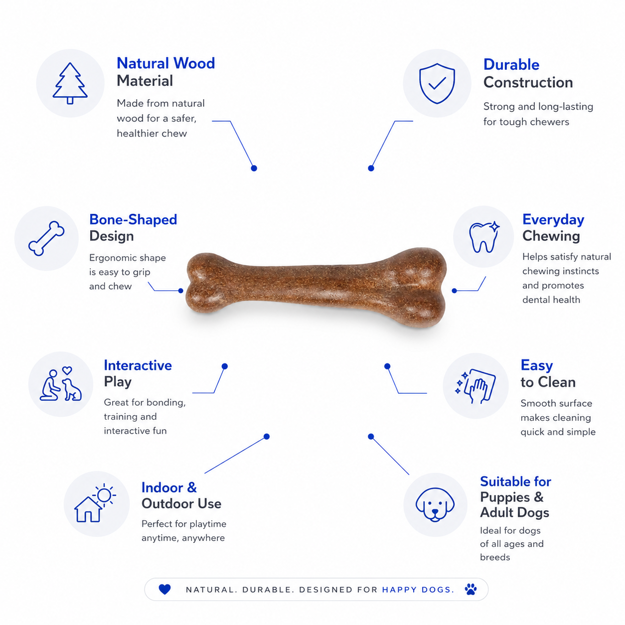 Wood Chew Bone Interactive Toy for Puppies and Adult Dogs
