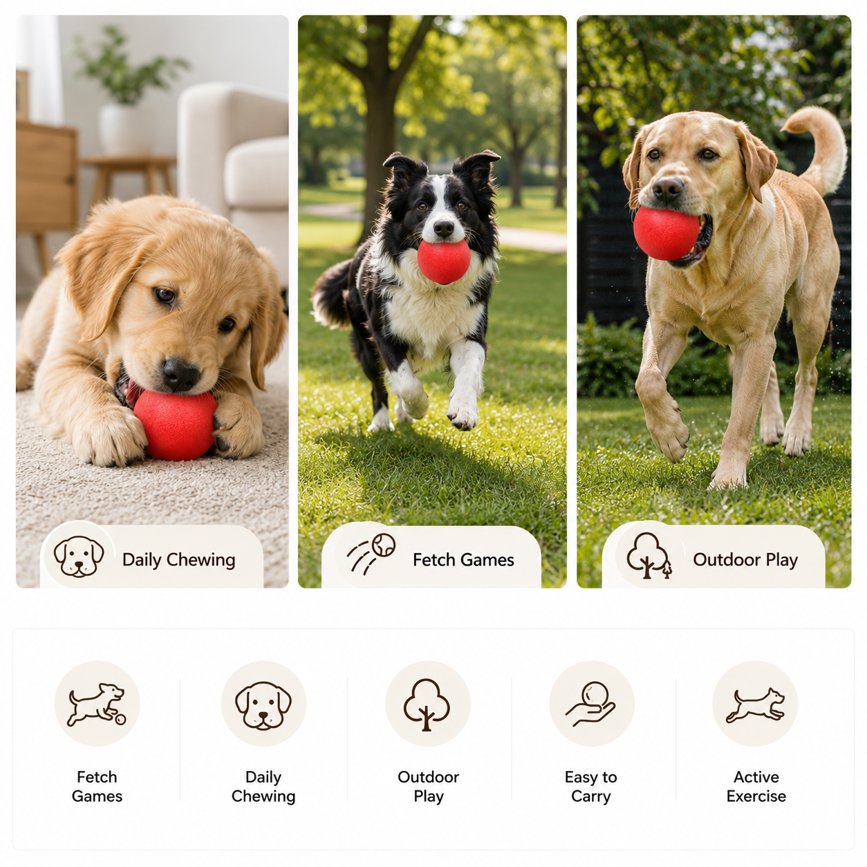 Heavy Duty Rubber Ball Chew Interactive Toy for Dogs