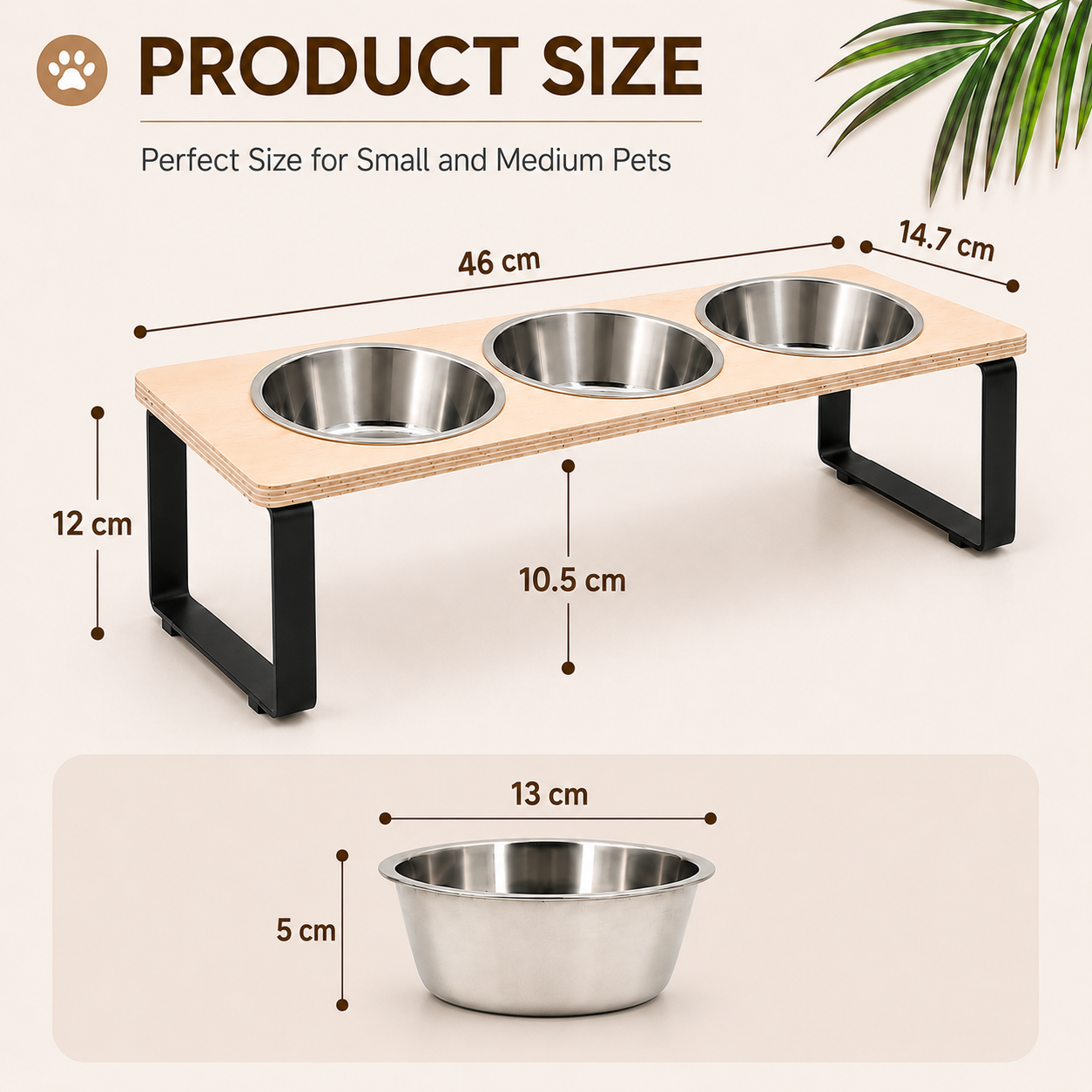 Raised Cat Feeding Stand with 3 Stainless Steel Bowls