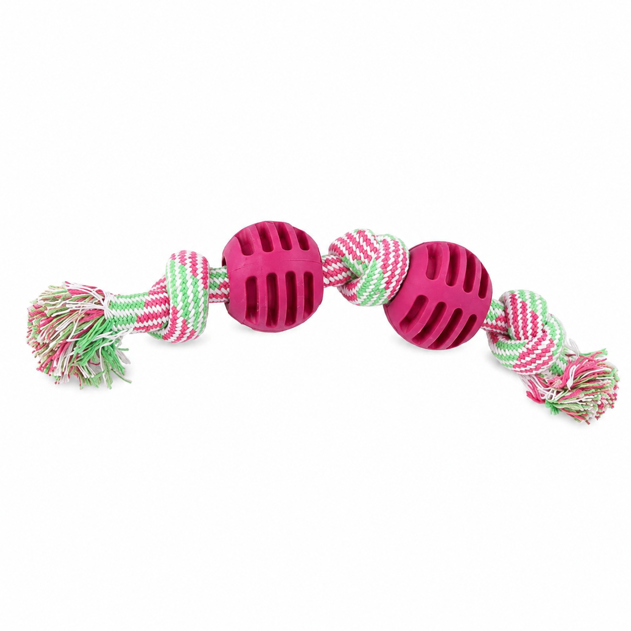 Double Knot Cotton Rope Dog Toy with Ball Durable Chew - Red