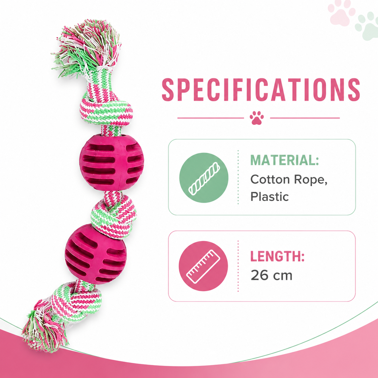 Double Knot Cotton Rope Dog Toy with Ball Durable Chew - Red