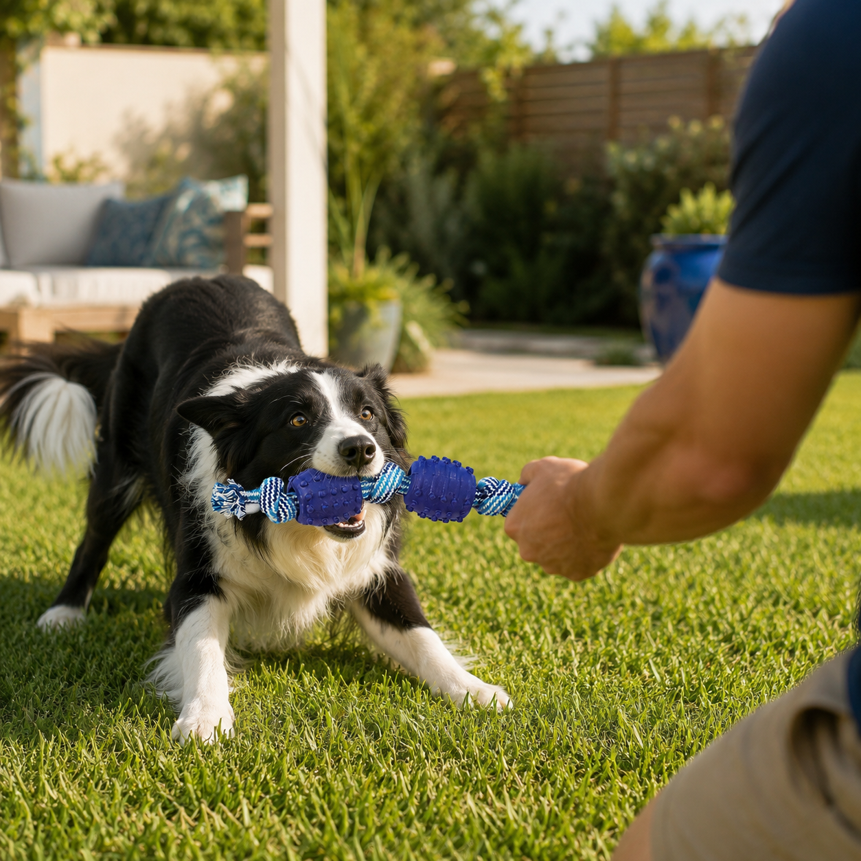 Heavy Duty Cotton Rope Interactive Fetch Tug and Chew Toy - Blue