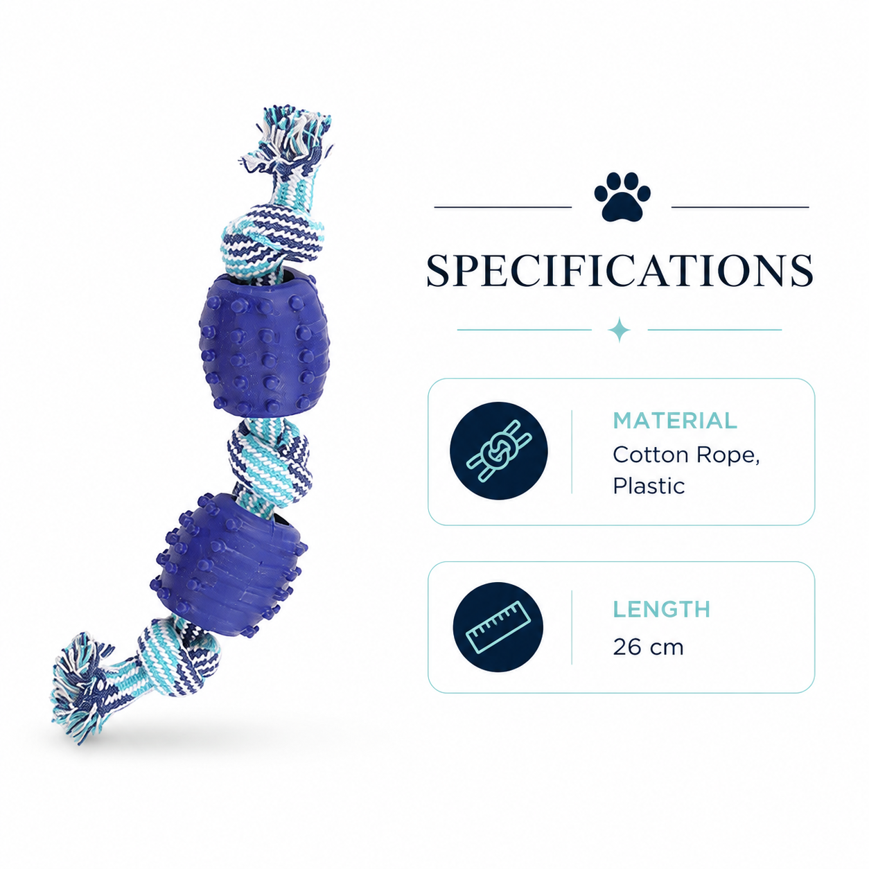 Heavy Duty Cotton Rope Interactive Fetch Tug and Chew Toy - Blue
