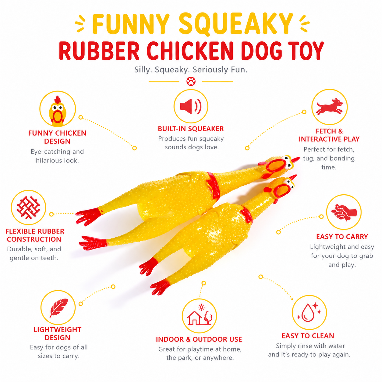 Funny Squeaky Chicken Dog Toy Durable Rubber Interactive Pet Toy