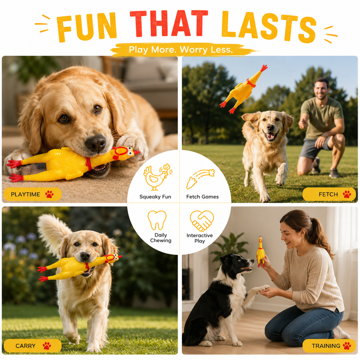 Funny Squeaky Chicken Dog Toy Durable Rubber Interactive Pet Toy