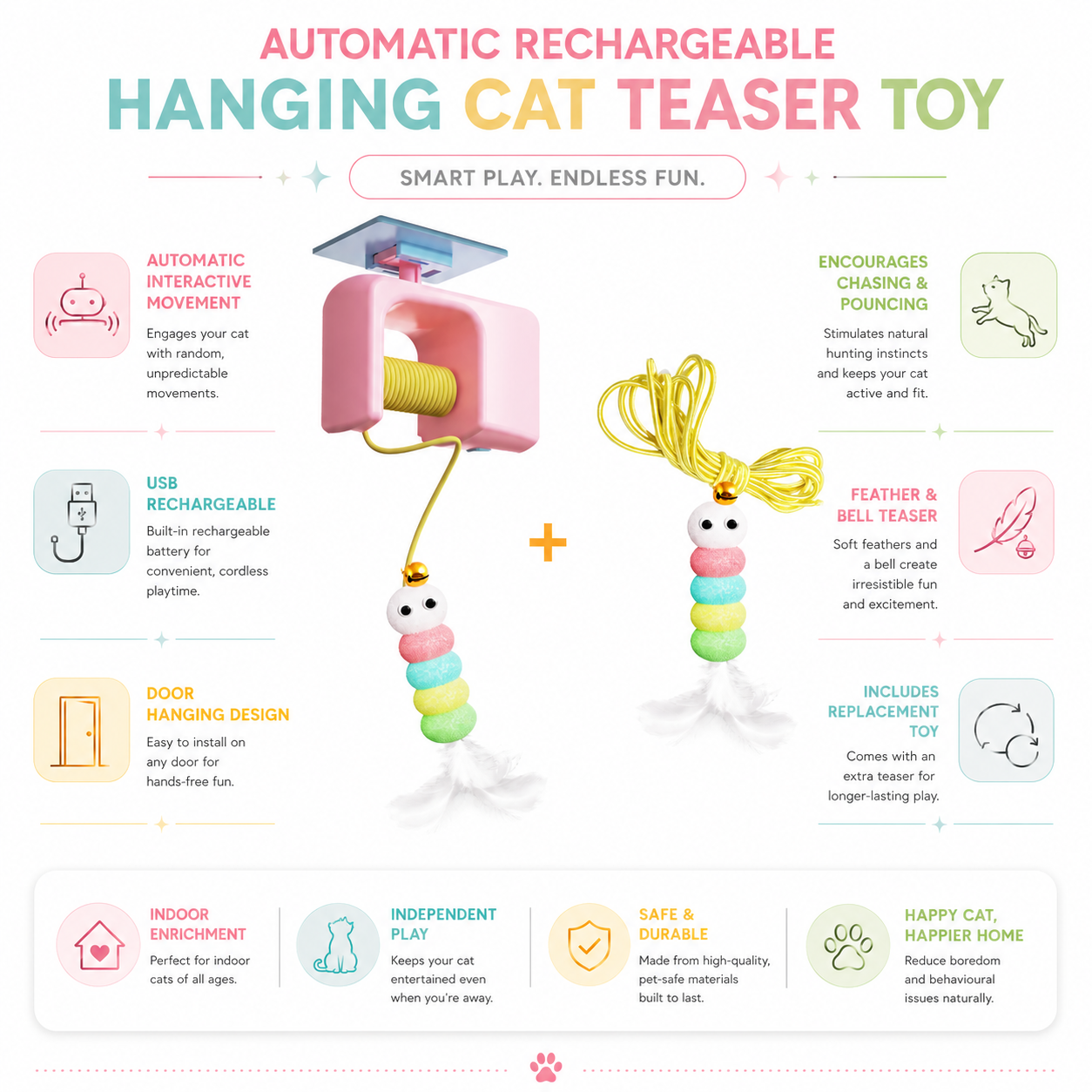 Automatic Hanging Cat Toy Rechargeable Interactive Door Teaser for Cats
