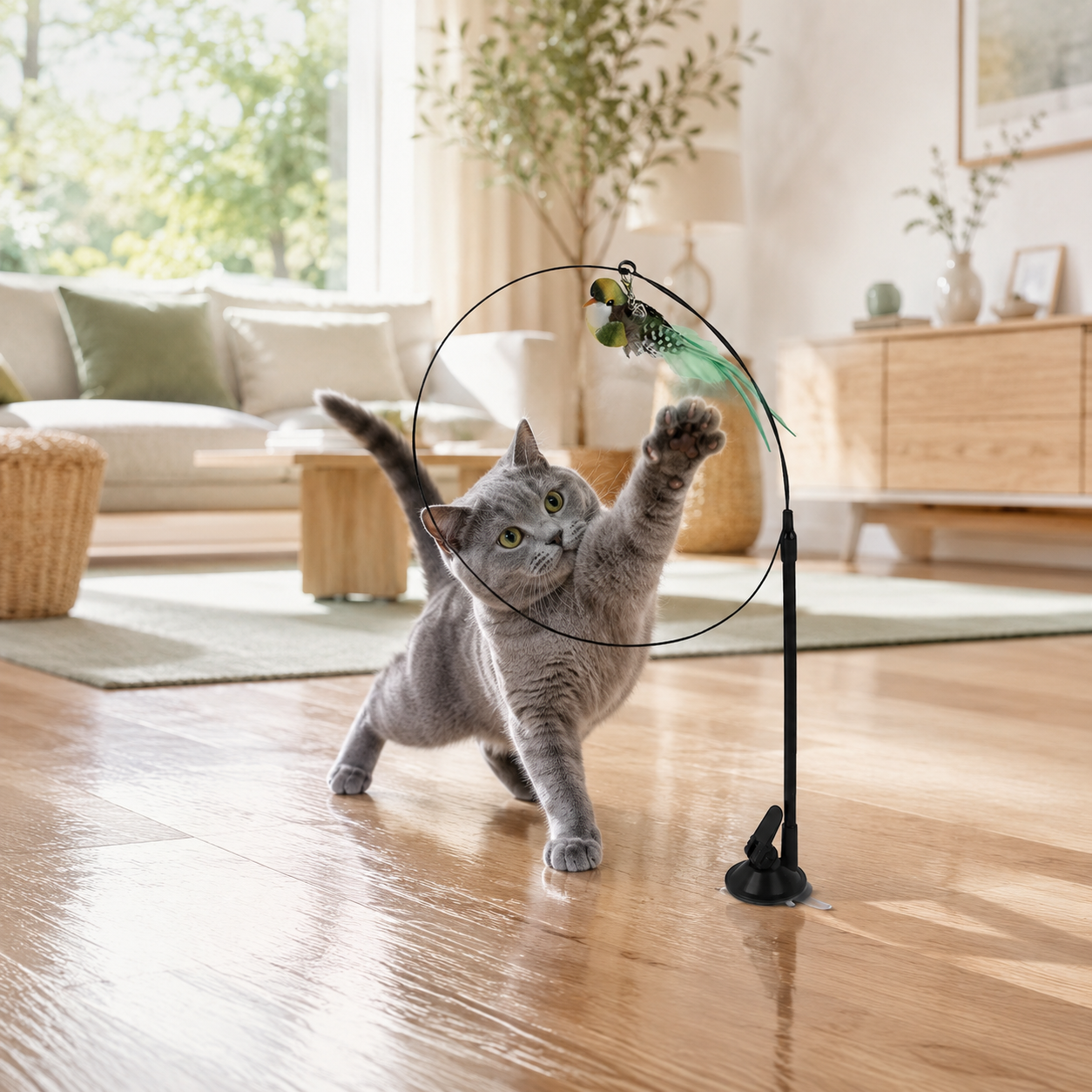 Feather Cat Toy with Suction Base Interactive Teaser Wand for Cats