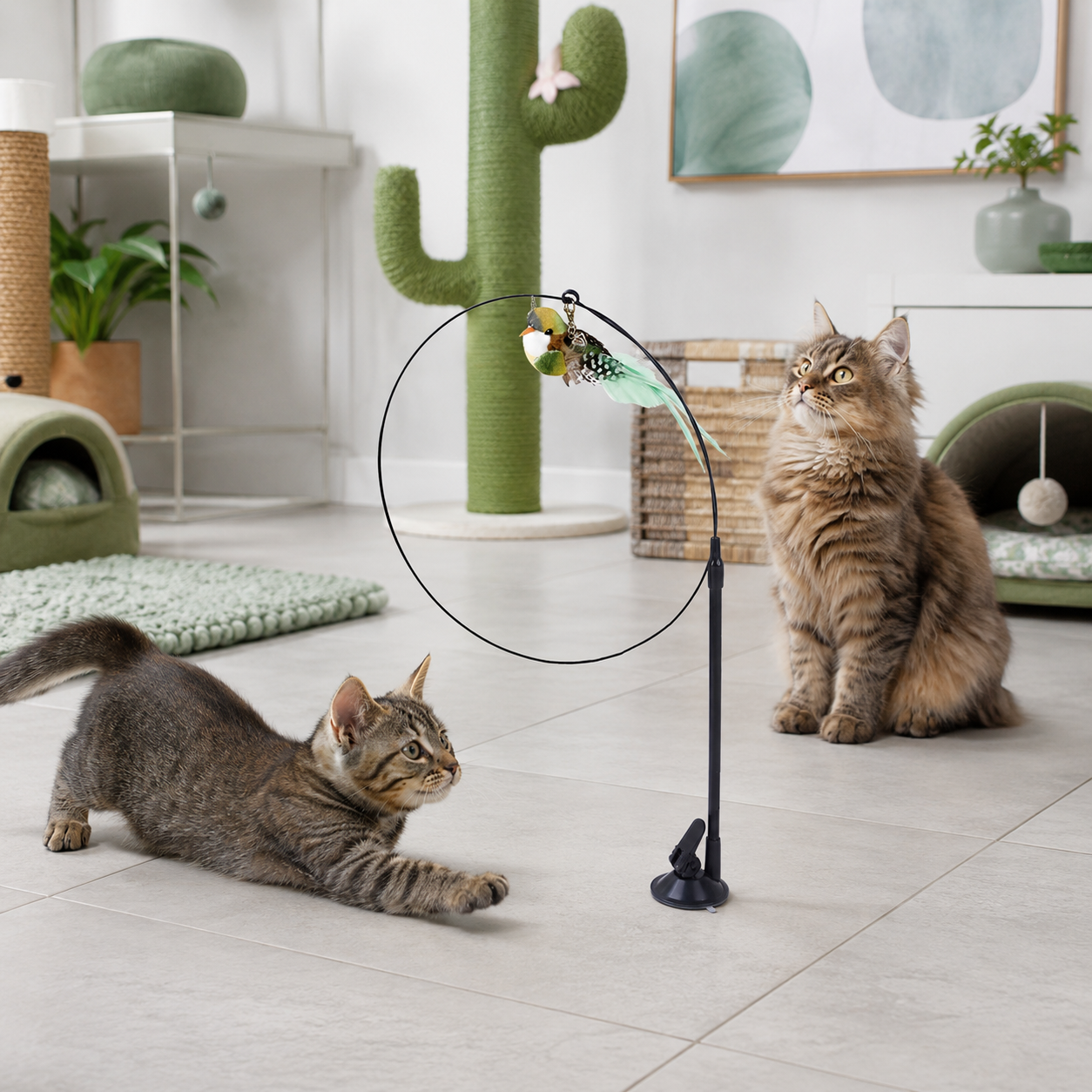 Feather Cat Toy with Suction Base Interactive Teaser Wand for Cats