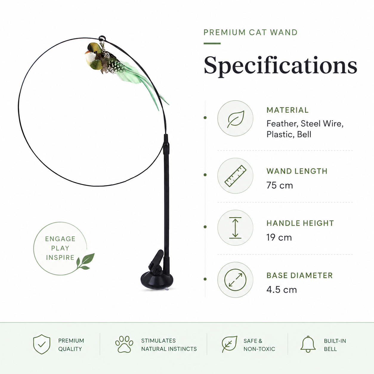 Feather Cat Toy with Suction Base Interactive Teaser Wand for Cats