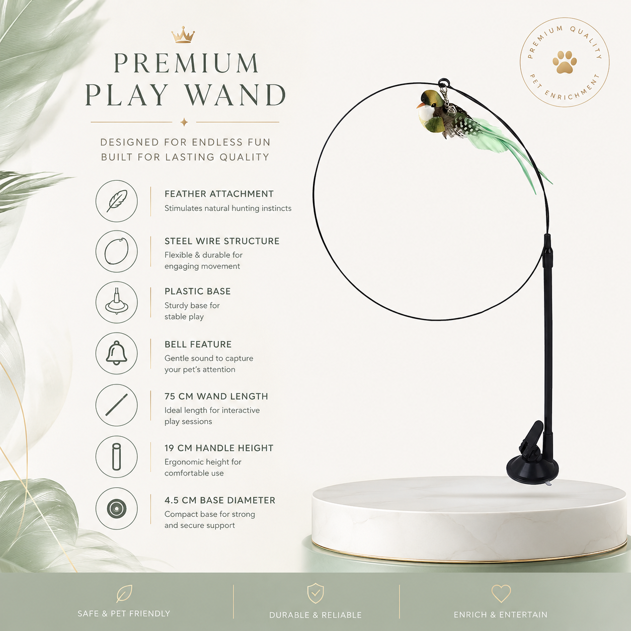 Feather Cat Toy with Suction Base Interactive Teaser Wand for Cats