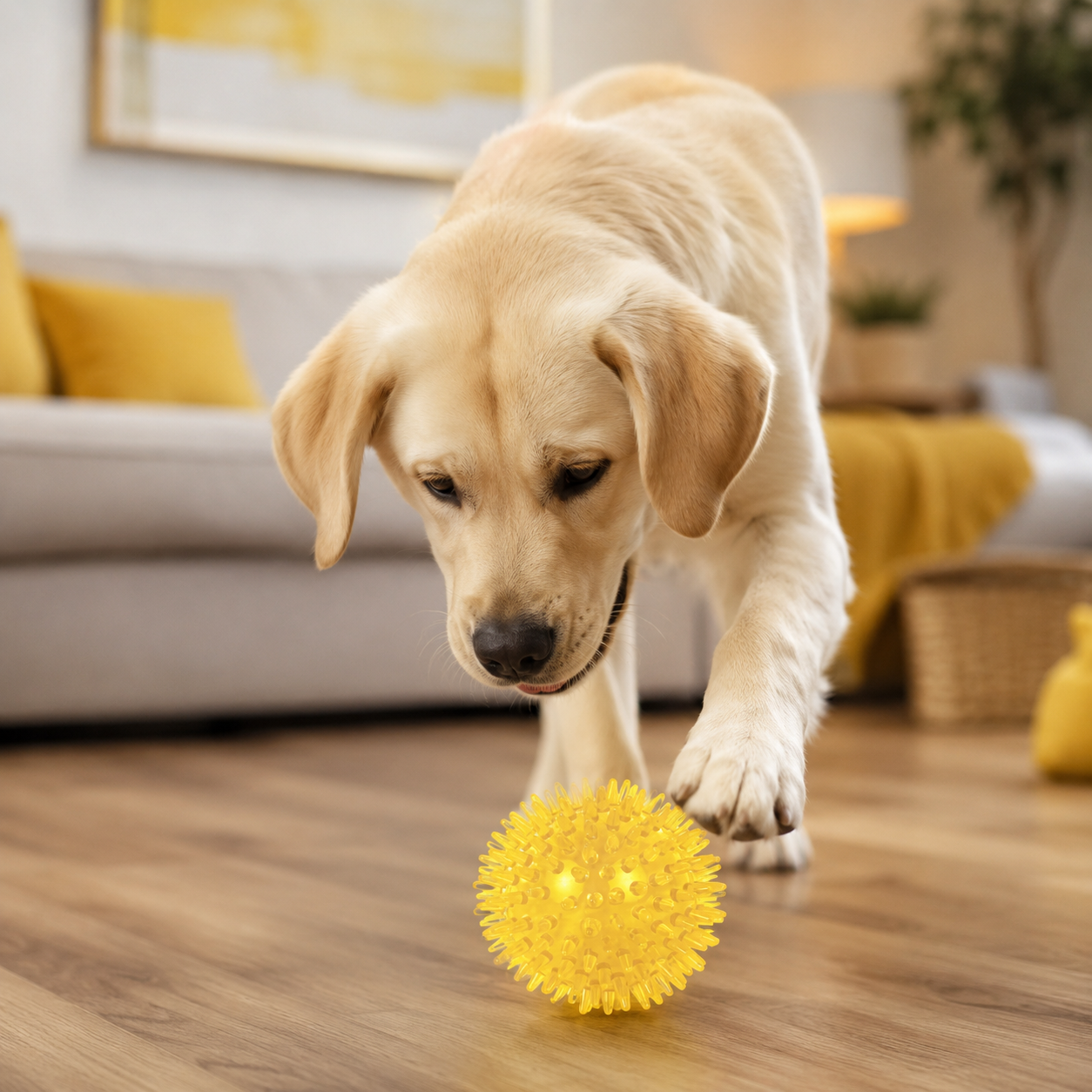 Interactive TPR Pet Ball Toy for Dogs and Puppies with Sound Effect - Yellow