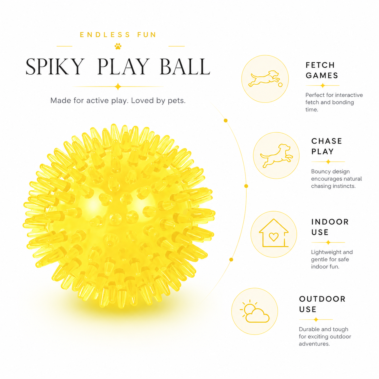 Interactive TPR Pet Ball Toy for Dogs and Puppies with Sound Effect - Yellow