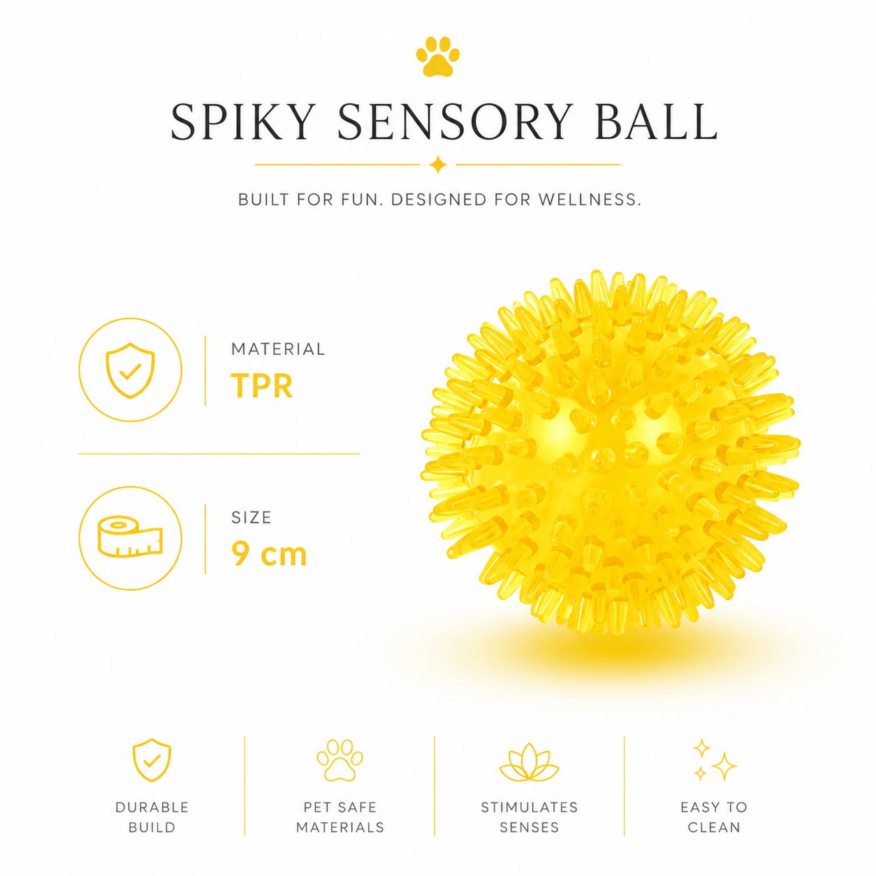 Interactive TPR Pet Ball Toy for Dogs and Puppies with Sound Effect - Yellow