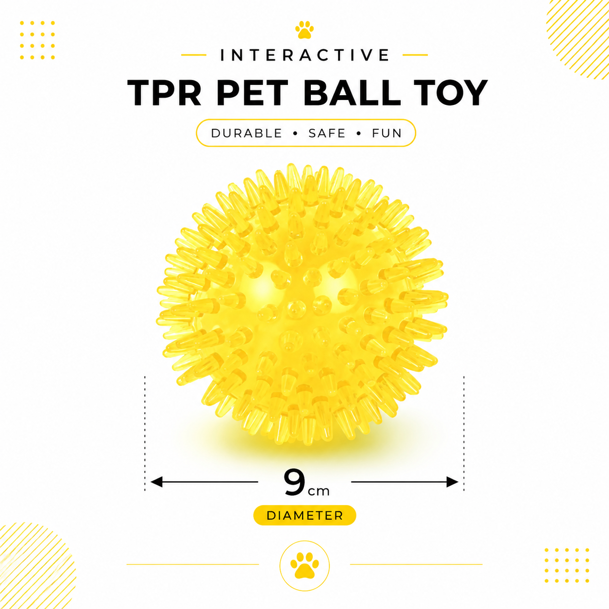 Interactive TPR Pet Ball Toy for Dogs and Puppies with Sound Effect - Yellow