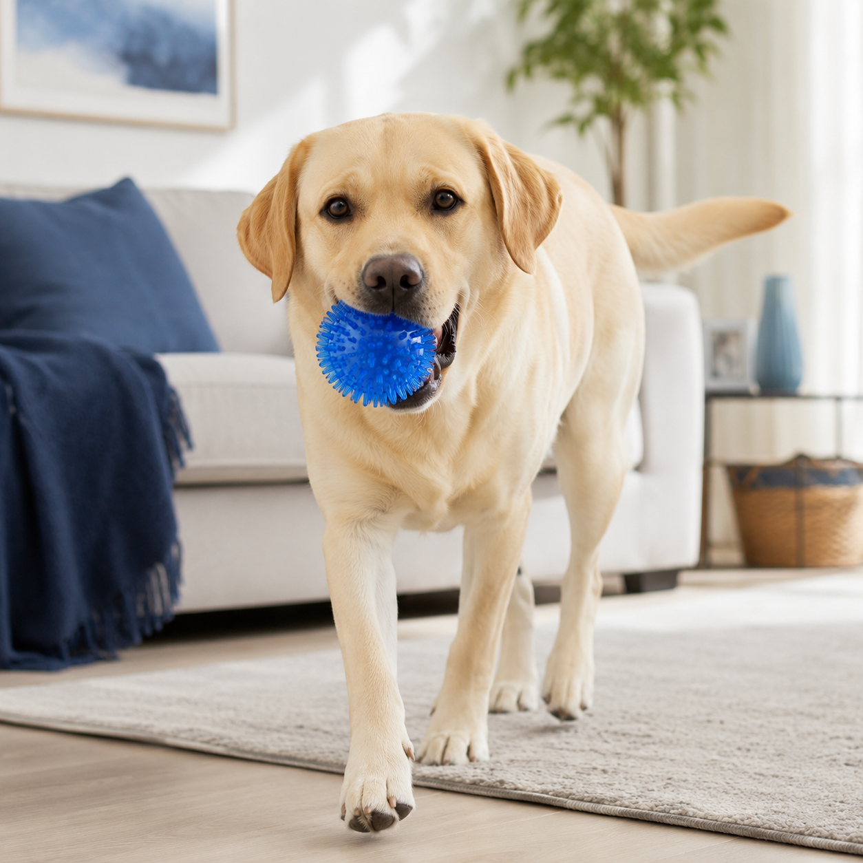 Durable TPR Chew Ball Dog Toy for Fetch Training and Active Play - Blue